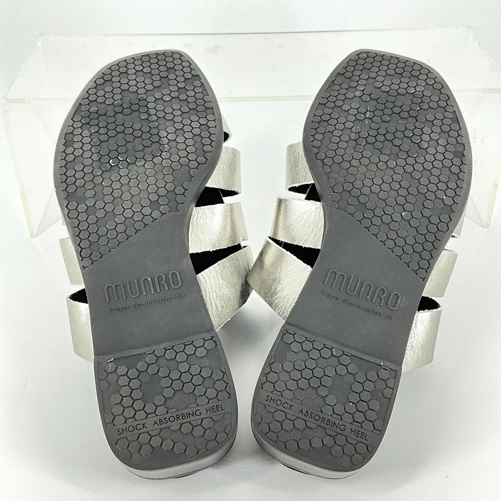 Munro Size 7.5 Wide 7.5W Silver Leather Strappy Slide Sandals NEW Carrera $175